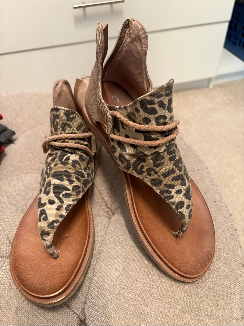 Very G Leopard Print Braided Thong Sandals - Brown/Tan